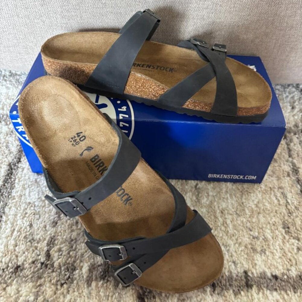 Birkenstock Franca Oiled Leather Black Sandals EU 40 US 9 Narrow